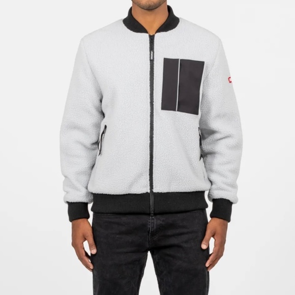 New Wuxly Canmore Bomber Jacket Grey Fleece Sz Large - Picture 1 of 9